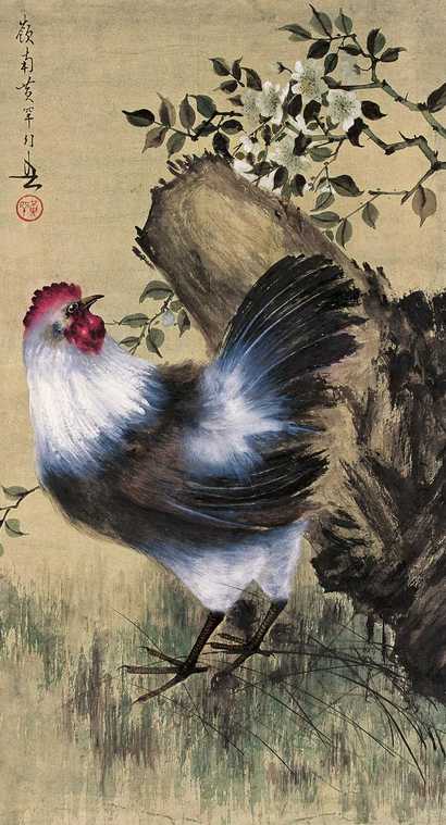 黄幻吾 公鸡 立轴